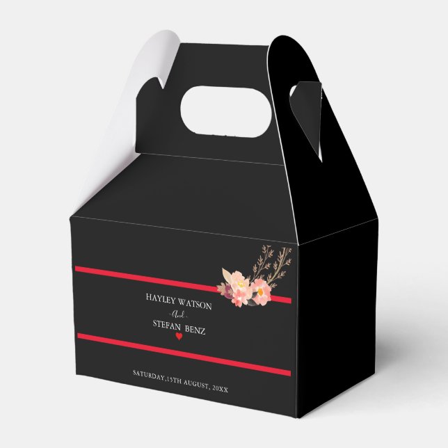 Ballotins Mariage Floral Noir Et Rouge Moderne (Verso)