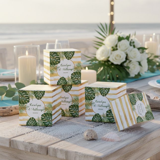 Ballotins Mariage Gold Foil & Green Palm Leaf Beach (Créateur téléchargé)
