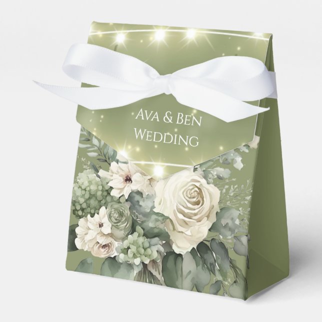 Ballotins Mariage Lumières Pivoines Blanches Vertes (Verso)