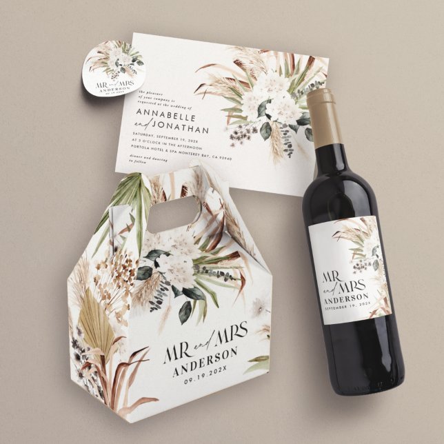 Ballotins Mariage M. Mme Pampas eucalyptus parti boho modern (Créateur téléchargé)