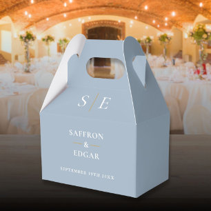 Ballotins Mariage Monogramme bleu et or Dusty