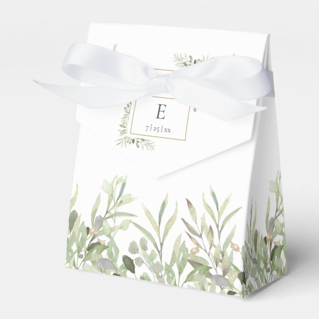 Ballotins Mariage Monogramme de feuillage vert moderne (Verso)