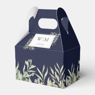 Ballotins Mariage Monogramme Feuillage Bleu Marine