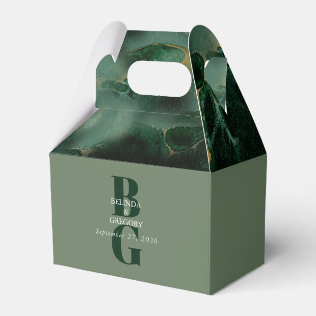 Ballotins Mariage Monogramme Moderne en Marbre Vert   (Verso)