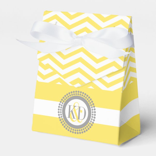 Ballotins Mariage motif de zigzag de chevron jaune et blanc (Verso)