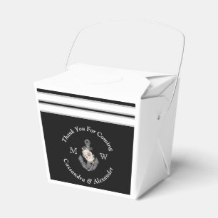 Ballotins Mariage nautique Ancre florale noir blanc