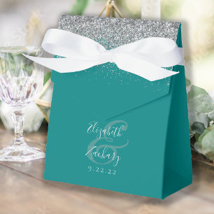Ballotins Mariage Paillettes Bleu Sarcelle Moderne Argent