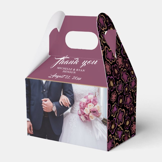 Ballotins Mariage Photo Bourgogne Fleur Motif Merci (Verso)