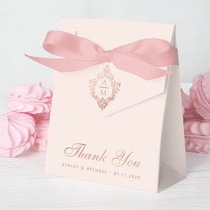 Ballotins Mariage rose Crest Monogramme Rose Merci or