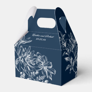Ballotins Marine Bleu Blanc Élégant Floral Mariage Favor Box
