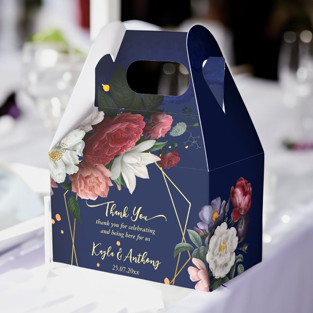 Ballotins Marine bleu bordeaux mariage rose (Navy blue burgundy roses wedding personalized  favor box wedding favors)