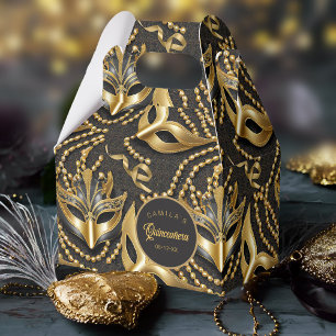 Ballotins Masquerade Quinceanera Motif Black Gold ID1031