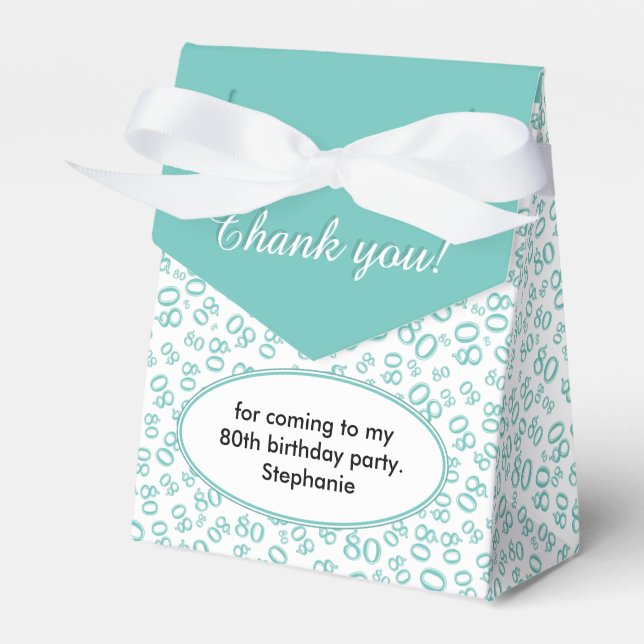 Ballotins Merci 80e anniversaire Turquoise/blanc Motif numér (Verso)