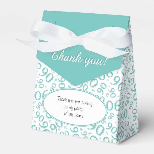 Ballotins Merci 90e anniversaire Turquoise/Motif blanc (Verso)