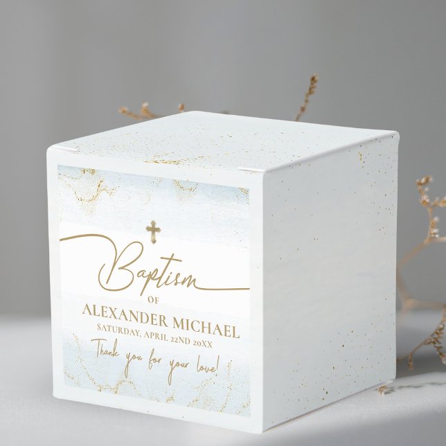 Ballotins Merci bleu moderne Boy Gold Cross Baptême (Créateur téléchargé)