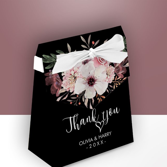 Ballotins Merci Coeur Floral Mariage Favor Box - Noir (Créateur téléchargé)