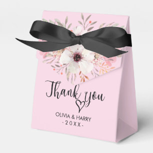 Ballotins Merci Coeur Floral Mariage Favor Box - Rose