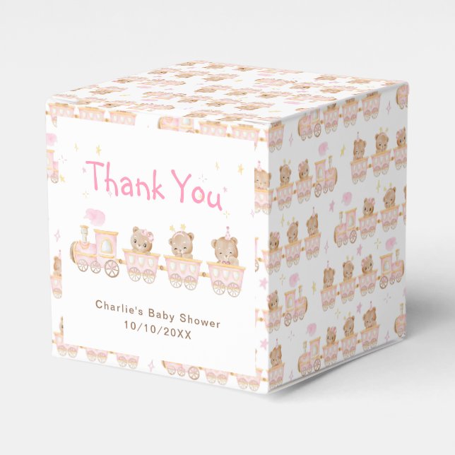 Ballotins Merci de Baby shower de train rose ours (Verso)