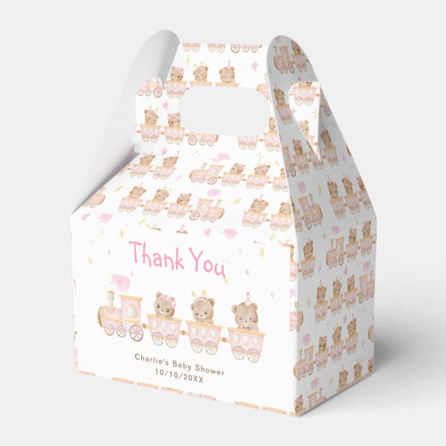 Ballotins Merci de Baby shower de train rose ours (Verso)