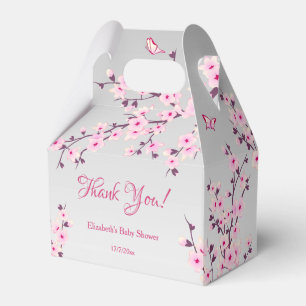 Ballotins Merci de Baby shower gris rose fleurs de cerisier