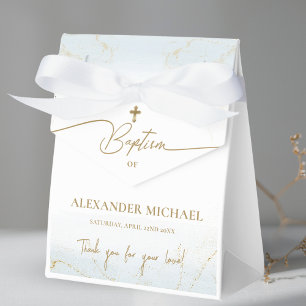 Ballotins Merci de croix d'or bleu personnalisé Baptême garç