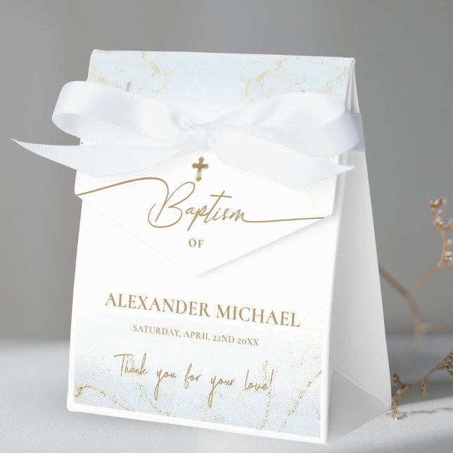Ballotins Merci de croix d'or bleu personnalisé Baptême garç (Créateur téléchargé)