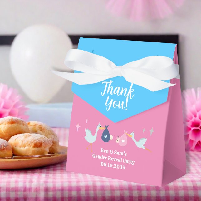 Ballotins Merci de la fête de révélation de genre bleu perso (Custom Blue Pink Gender Reveal Party Thank You Favor Boxes
)