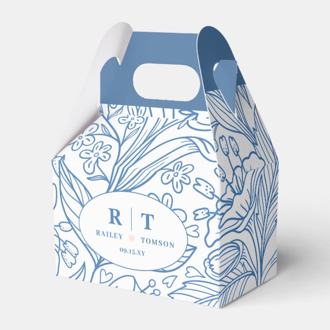 Ballotins Merci de Mariage Floral bleu moderne (Verso)