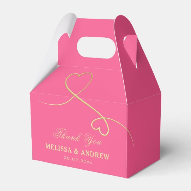 Ballotins Merci | Deux Coeurs d'or | Mariage rose Fuchsia (Verso)