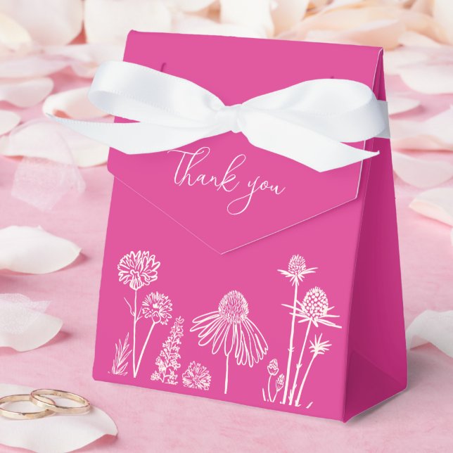 Ballotins Merci Fleur sauvage rose chaud (Mariage)