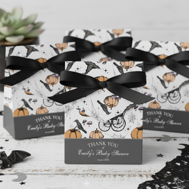 Ballotins Merci gothique de transport de bébé Baby shower (Gender Neutral Gothic Gray Halloween Baby Shower Favor Boxes. Vintage Baby Carriage, Black Raven)