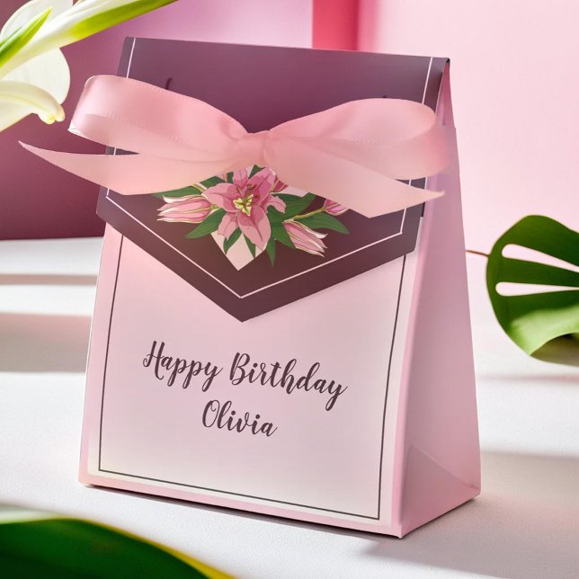 Ballotins Merci Lily Rose Floroming / Joyeux anniversaire (Pink Blooming Lily Thank you/ Happy Birthday Favor Boxes)
