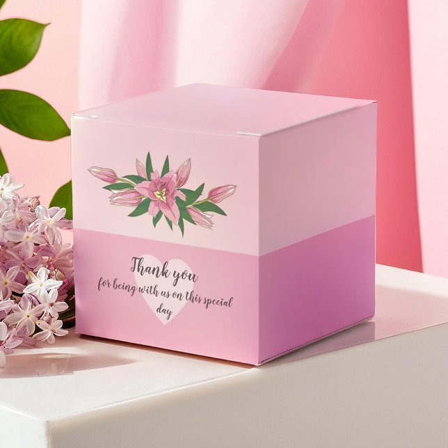 Ballotins Merci Lily Rose Floroming / Joyeux anniversaire (Pink Blooming Lily Thank you/ Happy Birthday Favor Boxes)