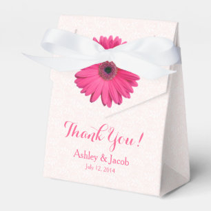 Ballotins Merci Mariage en dentelle blanche rose Gerbera Dai
