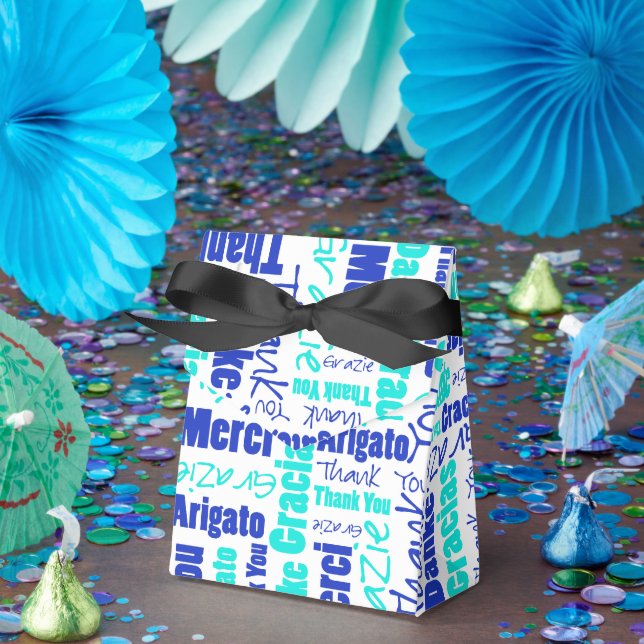 Ballotins Merci Multilingual Word Collage Bleu Turquoise (Fête)