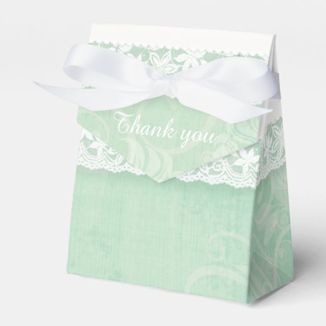 Ballotins Mint vert rustique blanc dentelle merci boîte cade (Verso)