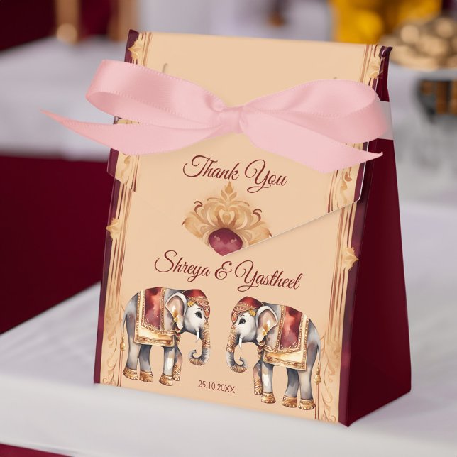 Ballotins Modèle d'éléphants mariages maroon beige indien (Maroon beige Indian wedding elephants template Favor Box Indian wedding favors elephant favor box)