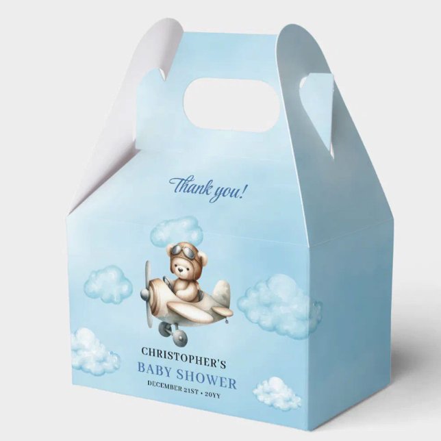 Ballotins Modern Teddy Bear Aviator Blue Brown Boy Shower  (Modern Teddy Bear Aviator Blue Brown Boy Shower Favor Box

)