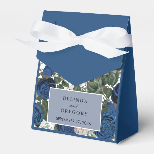 Ballotins Moderne mariage élégant floral bleu à l'aquarelle  (Verso)