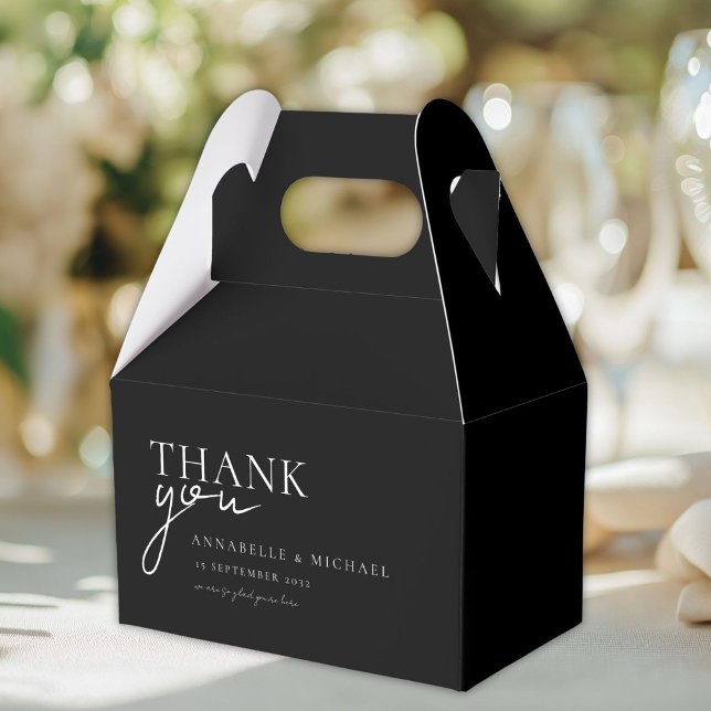 Ballotins Moderne, Minimal, Noir, Mariage (Personalized, Modern, Minimal, Beige, THANK YOU Wedding Favor Boxes with your Names and Date.)