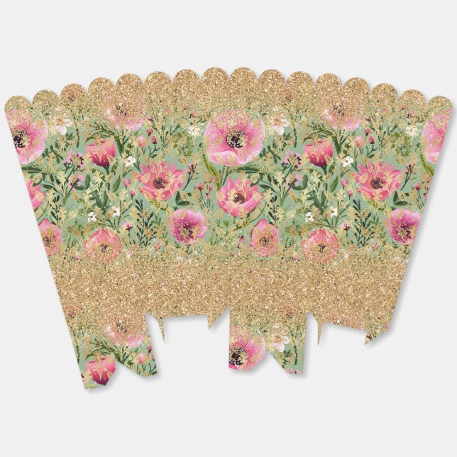 Ballotins Moderne Rose Vert Floral Chic Pailleté Or (Déplié)