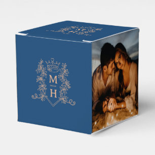 Ballotins Monogramme couronne bleu rose or photo mariage