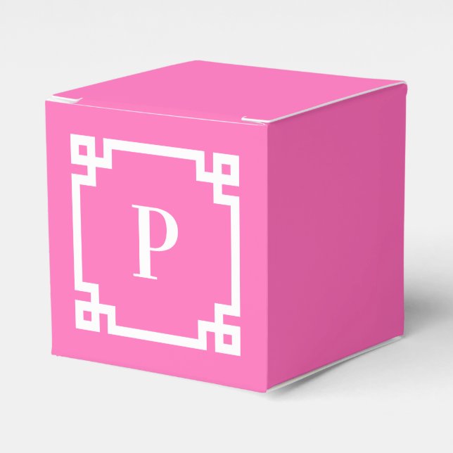 Ballotins Monogramme de bordure de clé grecque rose et blanc (Verso)