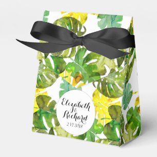Ballotins Monogramme de mariage à feuilles tropicales aquare
