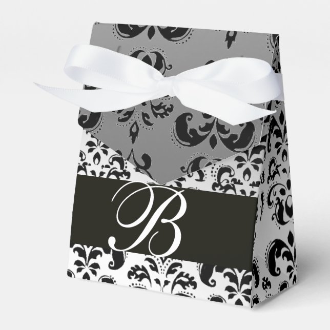 Ballotins MONOGRAMME DE MARIAGE DAMASSÉ BLANC NOIR Élégant (Verso)