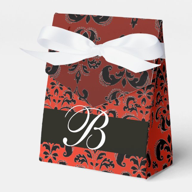 Ballotins MONOGRAMME DE MARIAGE DAMASSÉ NOIR ROUGE Élégant (Verso)