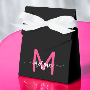 Ballotins Monogramme élégant moderne rose chaud noir