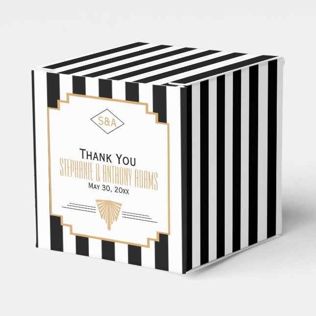 Ballotins Monogramme Mariage Art déco noir, or et blanc (Verso)
