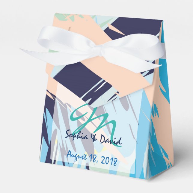 Ballotins Monogramme maritime bleu moderne Faveur mariage (Verso)