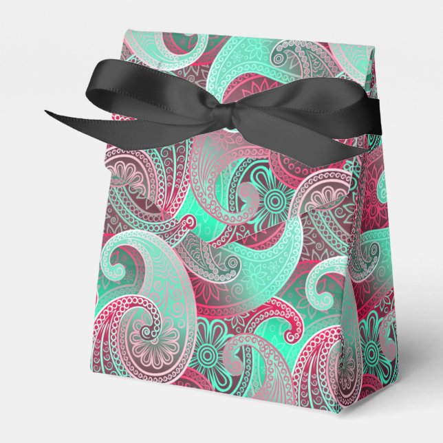 Ballotins Motif Damassé de framboise et d'Aqua Paisley (Verso)